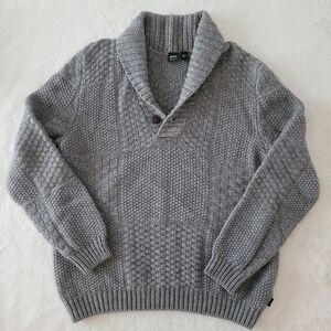 Hugo Boss Gray Shawl Collar Sweater Heavy Fisherman Gray Knit XXL Alpaca Wool